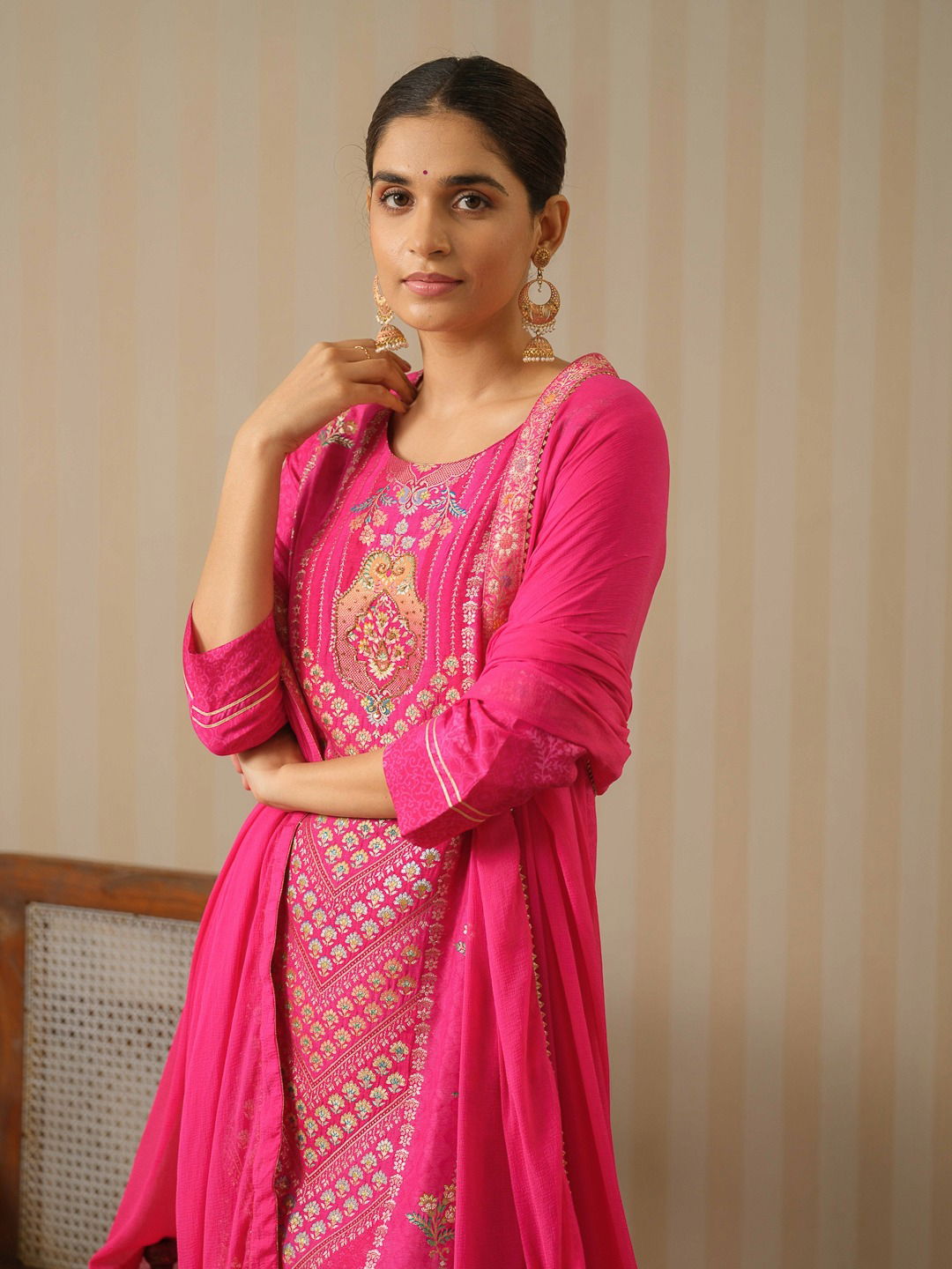 Psyna 2365 Size Set Pink Dola Jacquard Printed Kurti With Bottom Dupatta Wholesale Price In Surat
